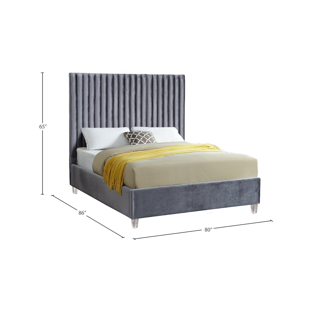 Candace Grey Velvet King Bed. Picture 3