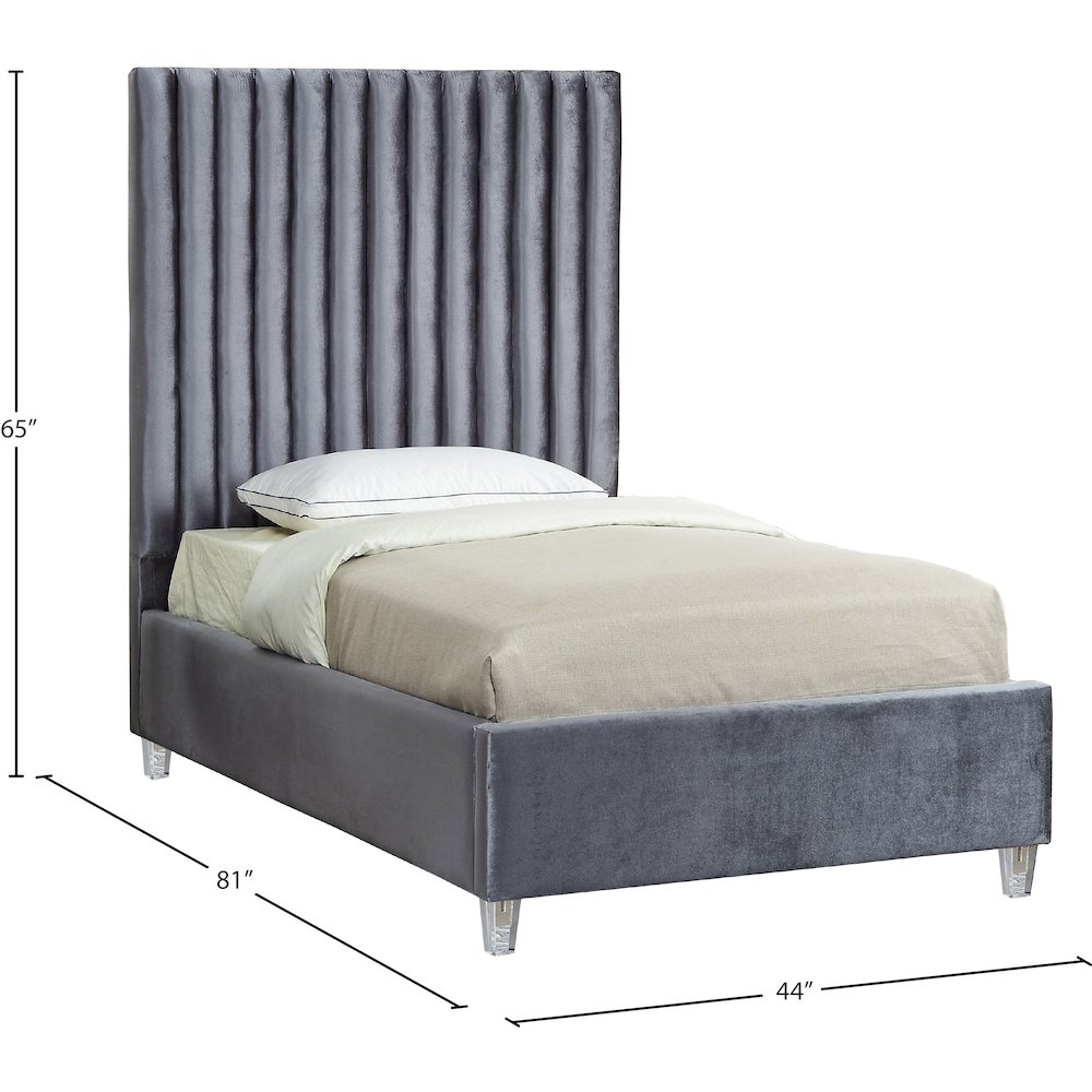Candace Grey Velvet Twin Bed. Picture 3