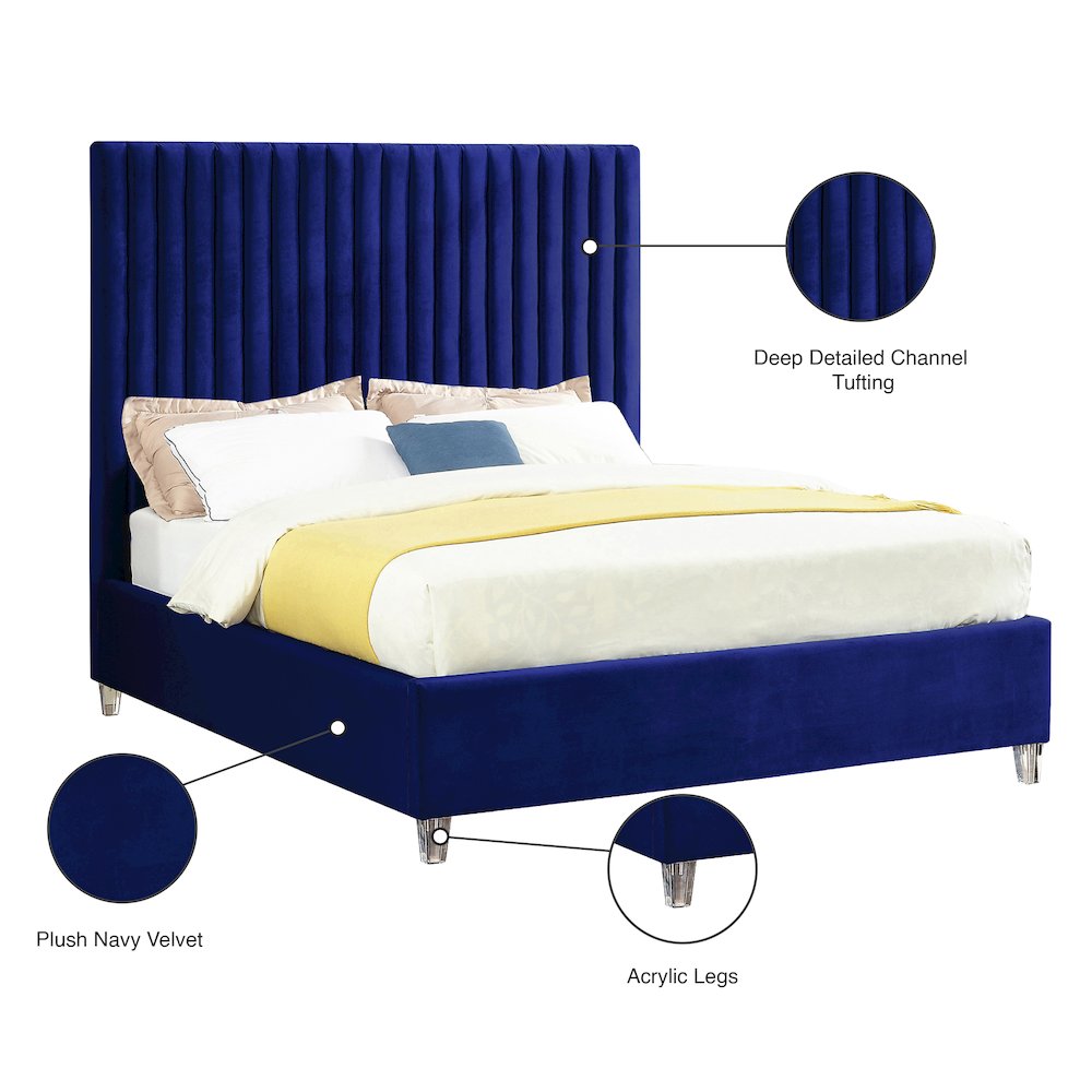 Candace Navy Velvet King Bed. Picture 4