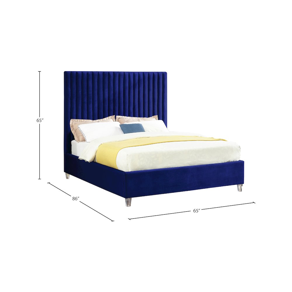 Candace Navy Velvet Queen Bed. Picture 3