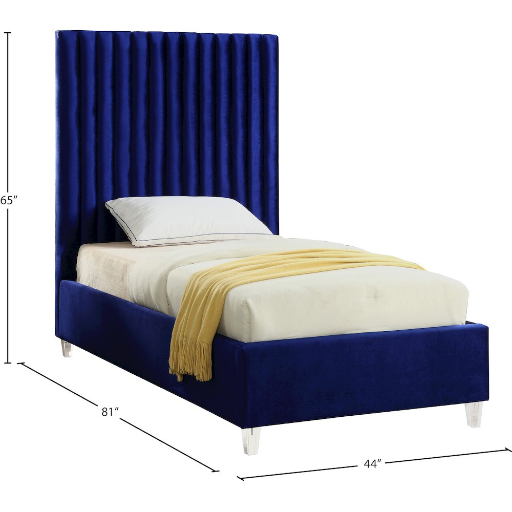 Candace Navy Velvet Twin Bed. Picture 3