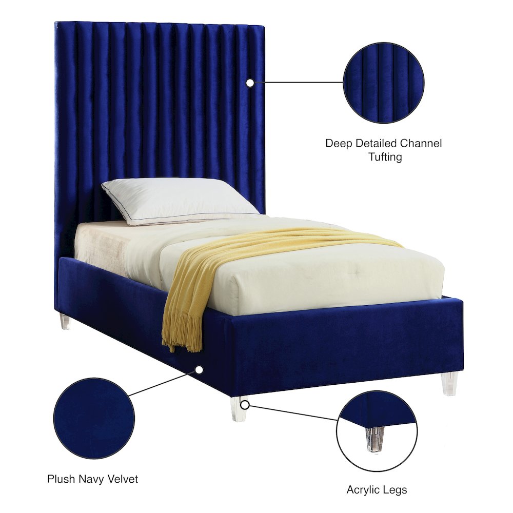 Candace Navy Velvet Twin Bed. Picture 4