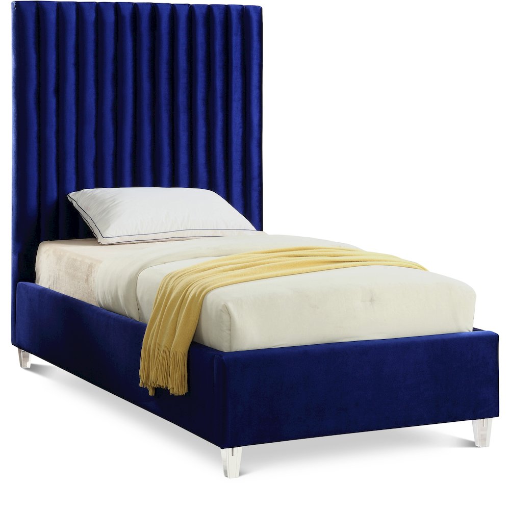 Candace Navy Velvet Twin Bed. Picture 1