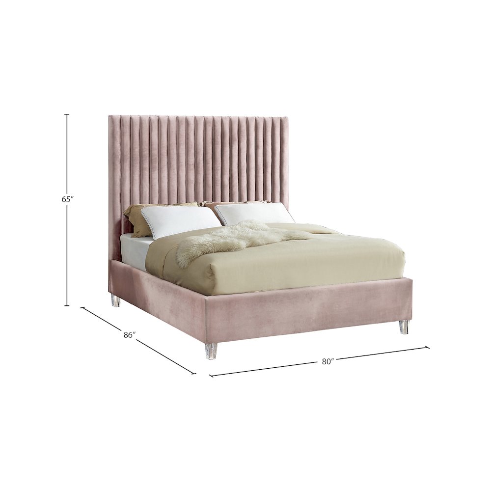 Candace Pink Velvet King Bed. Picture 3