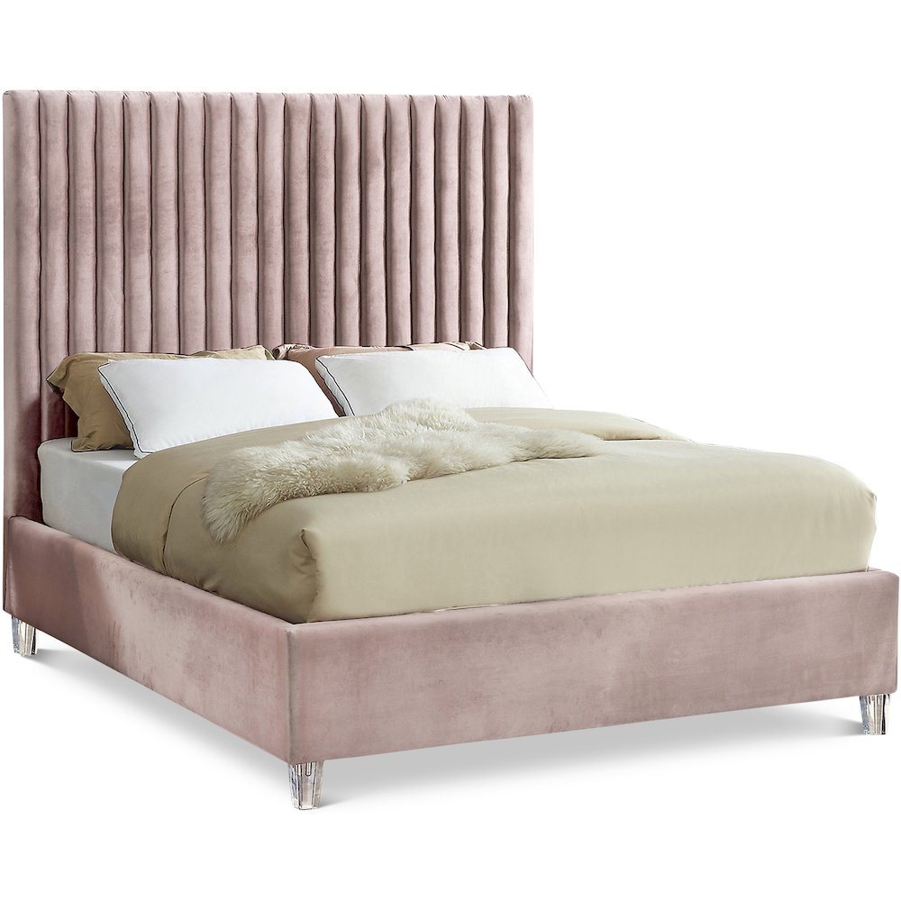 Candace Pink Velvet Queen Bed. Picture 1
