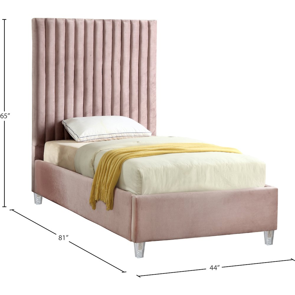 Candace Pink Velvet Twin Bed. Picture 3