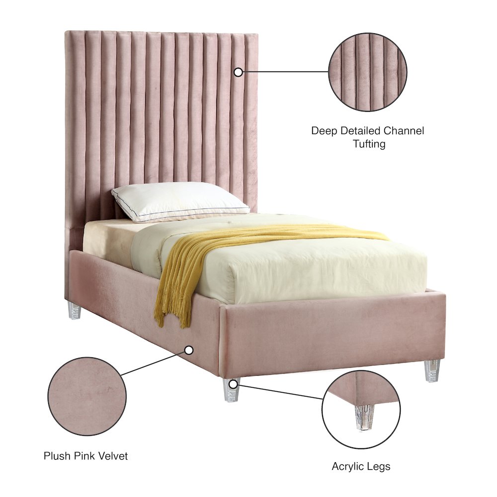 Candace Pink Velvet Twin Bed. Picture 4