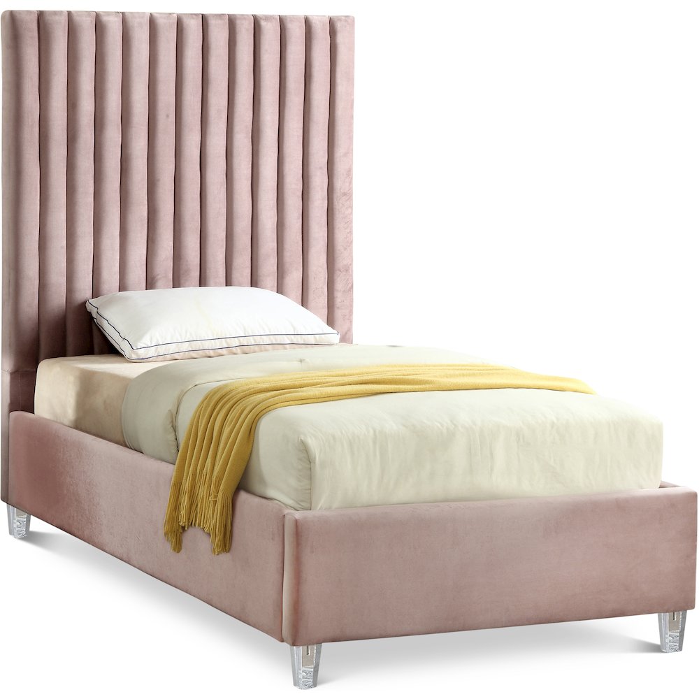 Candace Pink Velvet Twin Bed. Picture 1