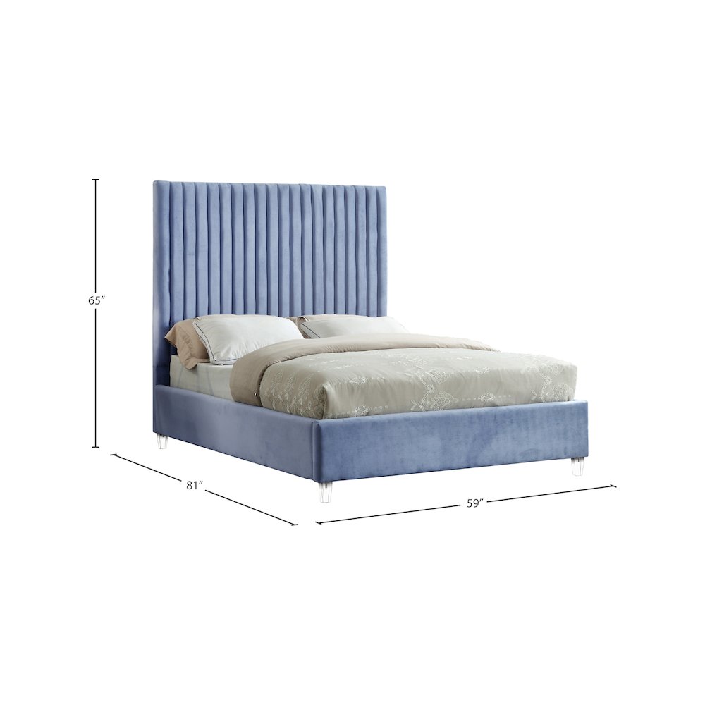 Candace Sky Blue Velvet Full Bed. Picture 5