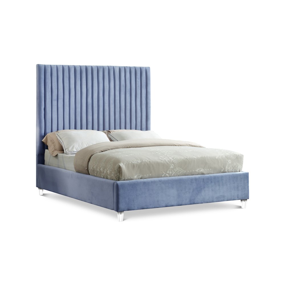 Candace Sky Blue Velvet Full Bed. Picture 1
