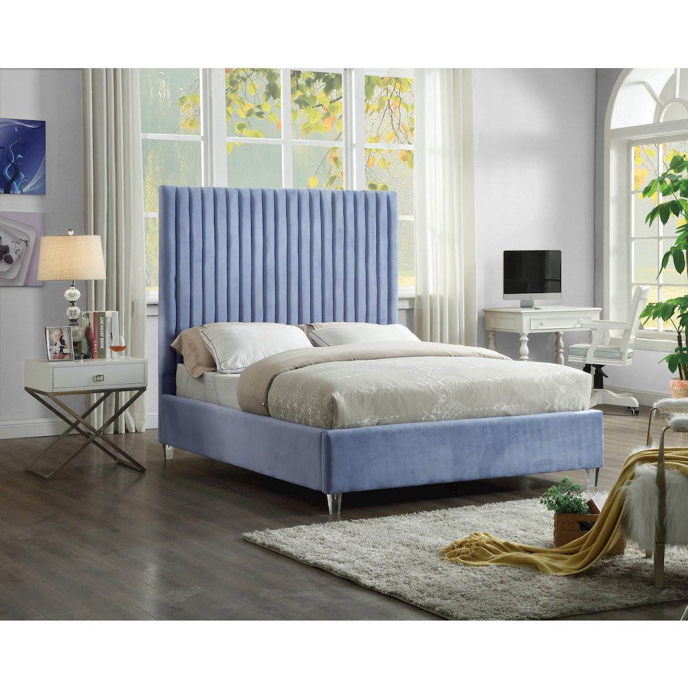 Candace Sky Blue Velvet Full Bed. Picture 2