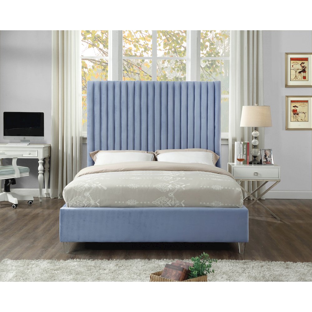 Candace Sky Blue Velvet Full Bed. Picture 3
