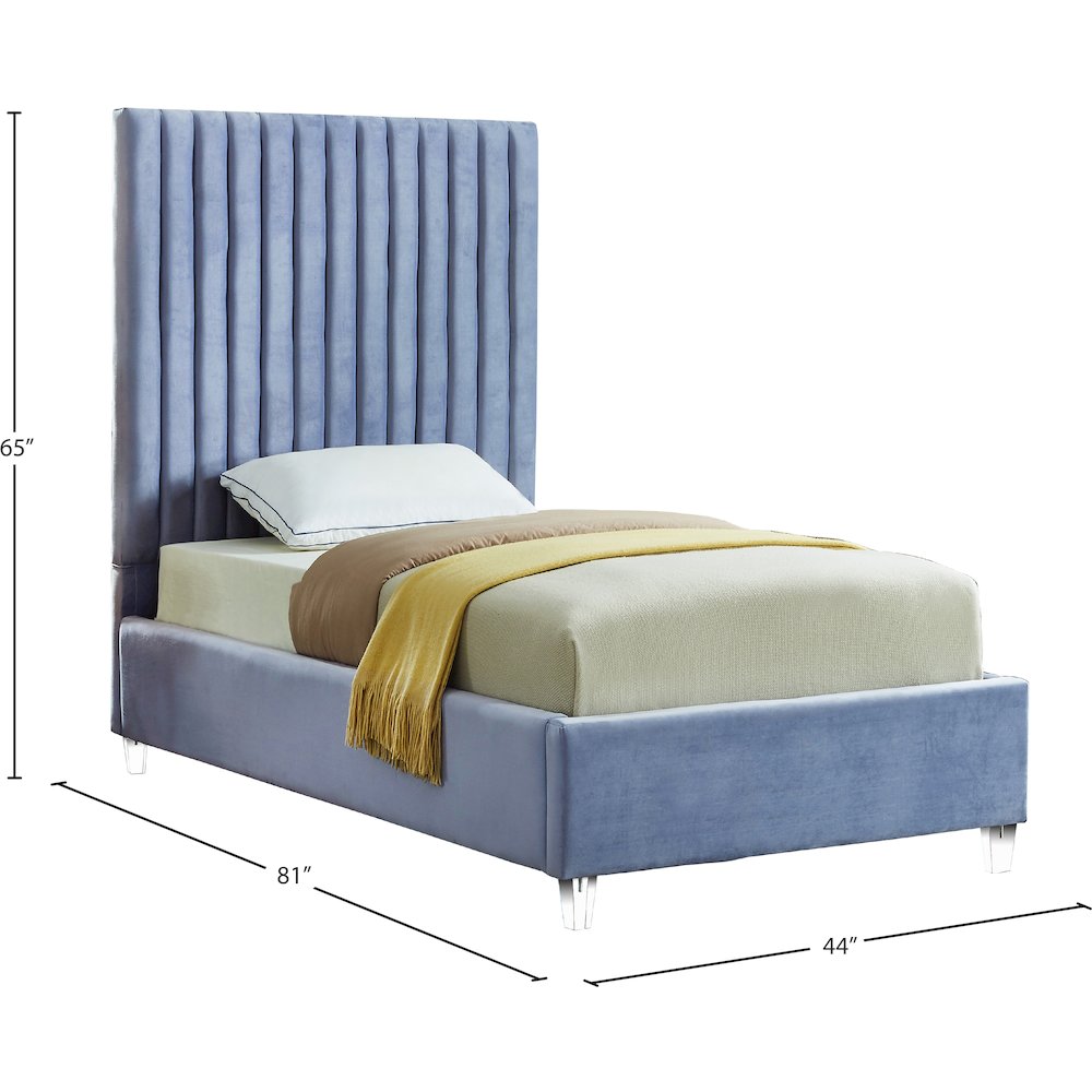 Candace Sky Blue Velvet Twin Bed. Picture 3