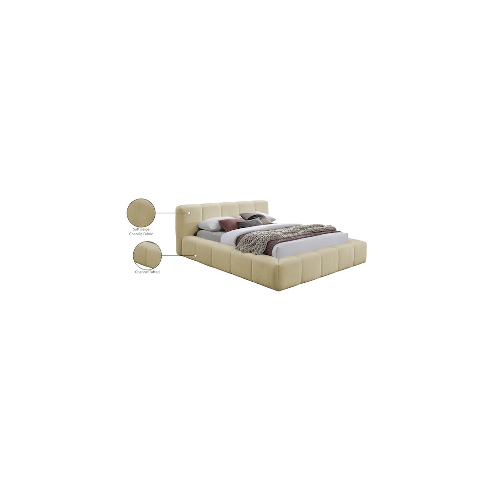Carlin Beige Chenille Fabric King Bed. Picture 7