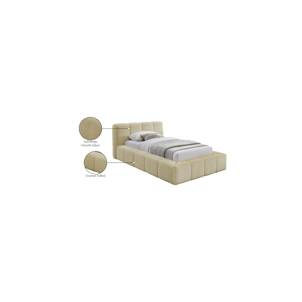 Carlin Beige Chenille Fabric Twin Bed. Picture 7