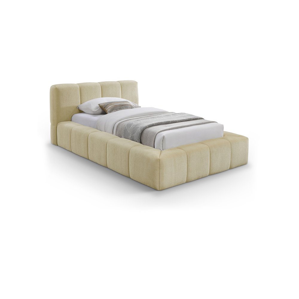 Carlin Beige Chenille Fabric Twin Bed. Picture 1