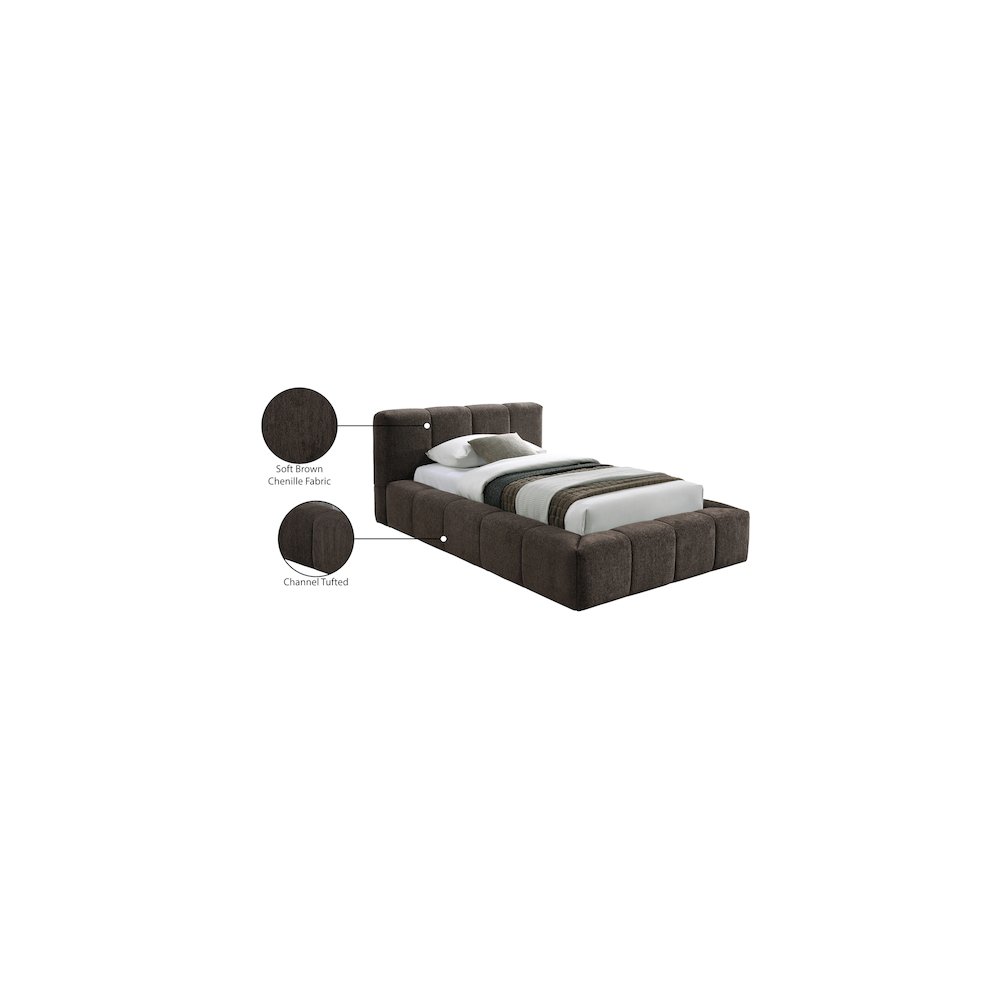 Carlin Brown Chenille Fabric Twin Bed. Picture 7