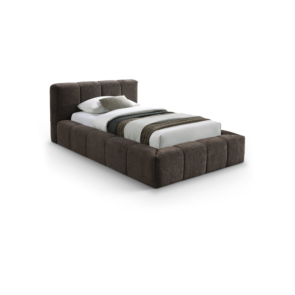Carlin Brown Chenille Fabric Twin Bed. Picture 1
