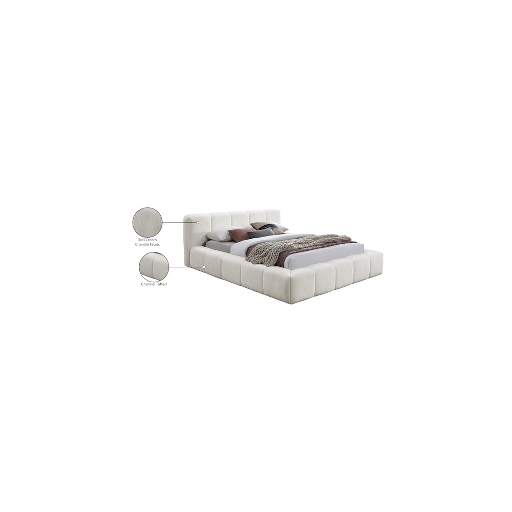 Carlin Cream Chenille Fabric King Bed. Picture 7