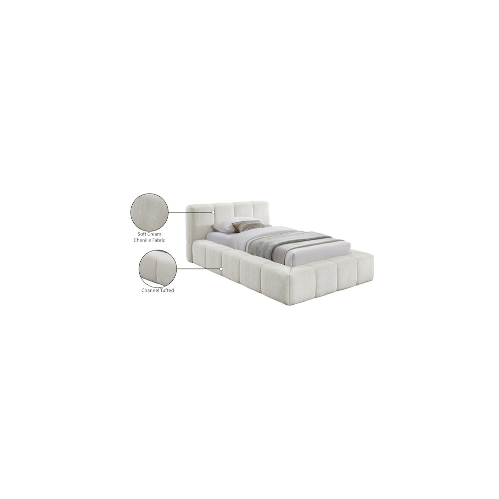 Carlin Cream Chenille Fabric Twin Bed. Picture 7