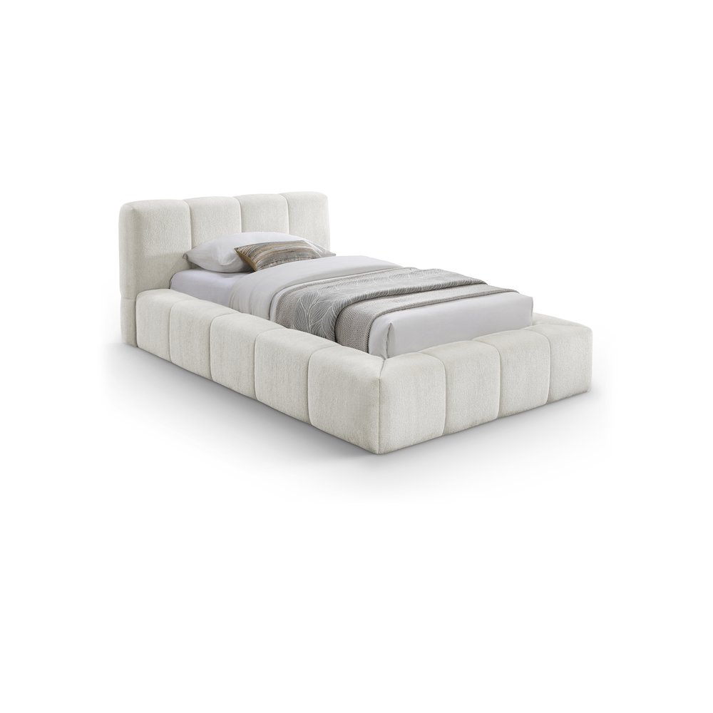Carlin Cream Chenille Fabric Twin Bed. Picture 1