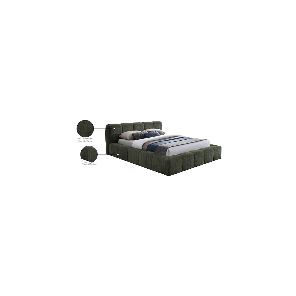 Carlin Olive Chenille Fabric King Bed. Picture 7