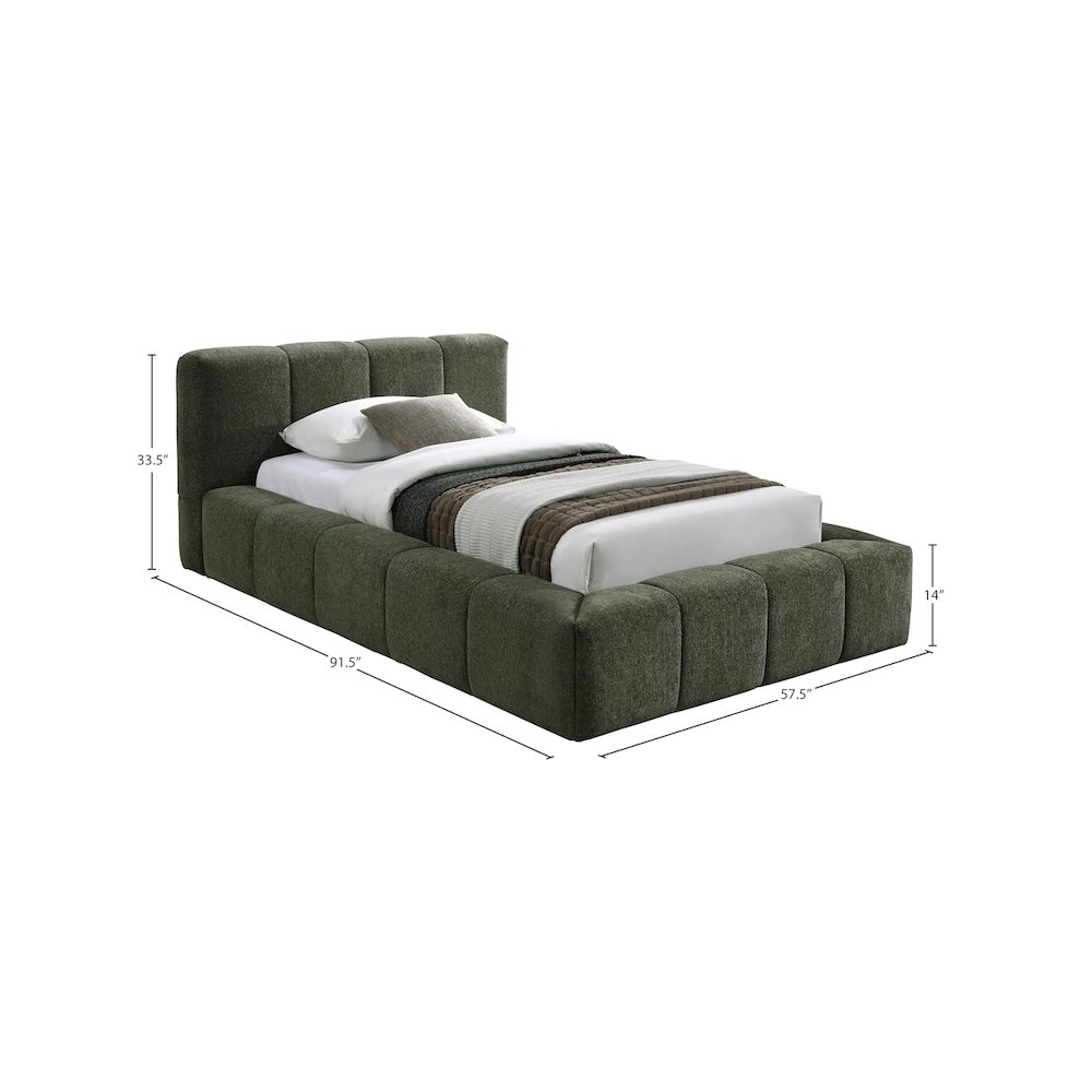 Carlin Olive Chenille Fabric Twin Bed. Picture 6