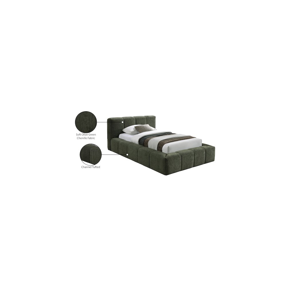 Carlin Olive Chenille Fabric Twin Bed. Picture 7