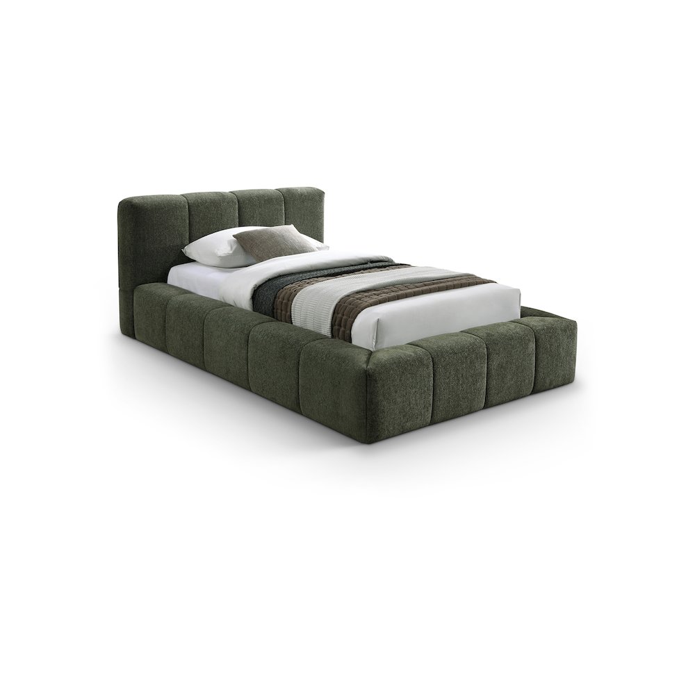 Carlin Olive Chenille Fabric Twin Bed. Picture 1