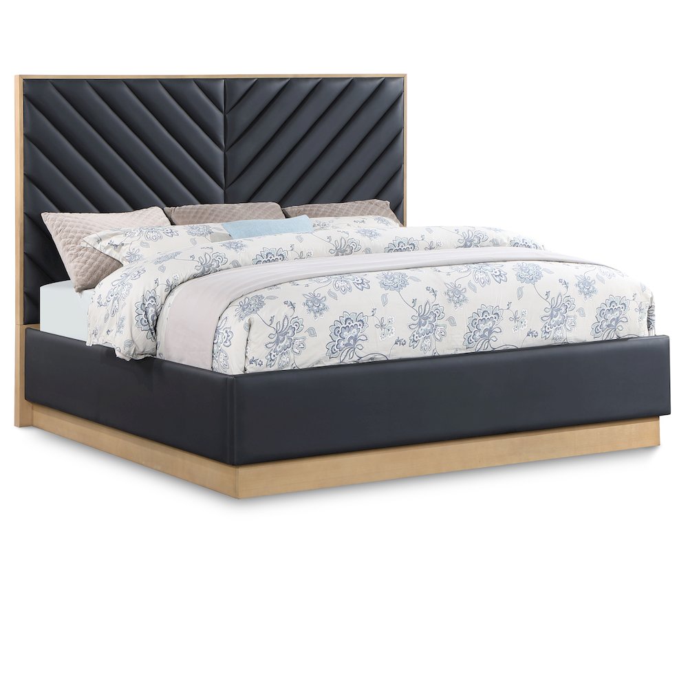 Casa Black Vegan Leather Queen Bed. Picture 1