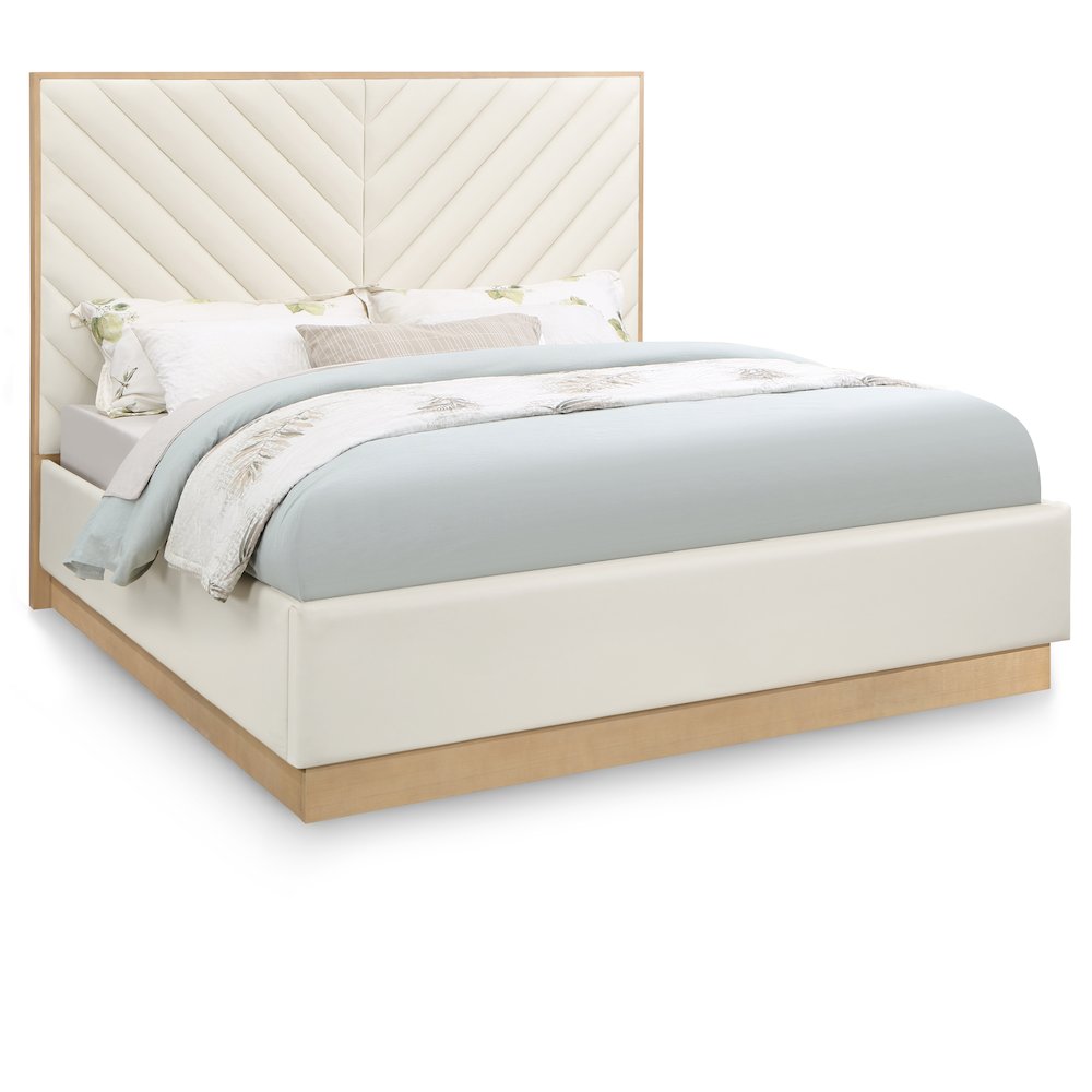 Casa Cream Vegan Leather King Bed. Picture 1