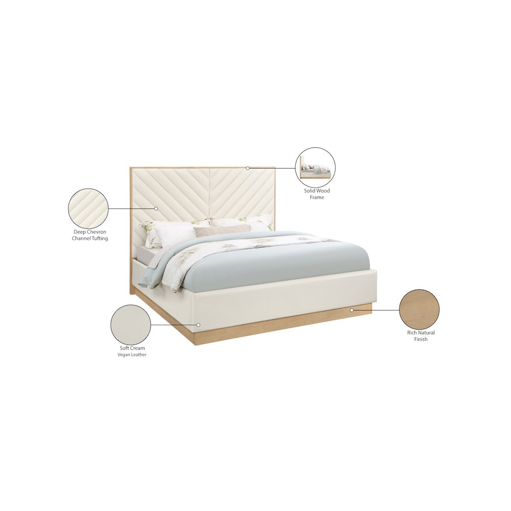 Casa Cream Vegan Leather Queen Bed. Picture 10