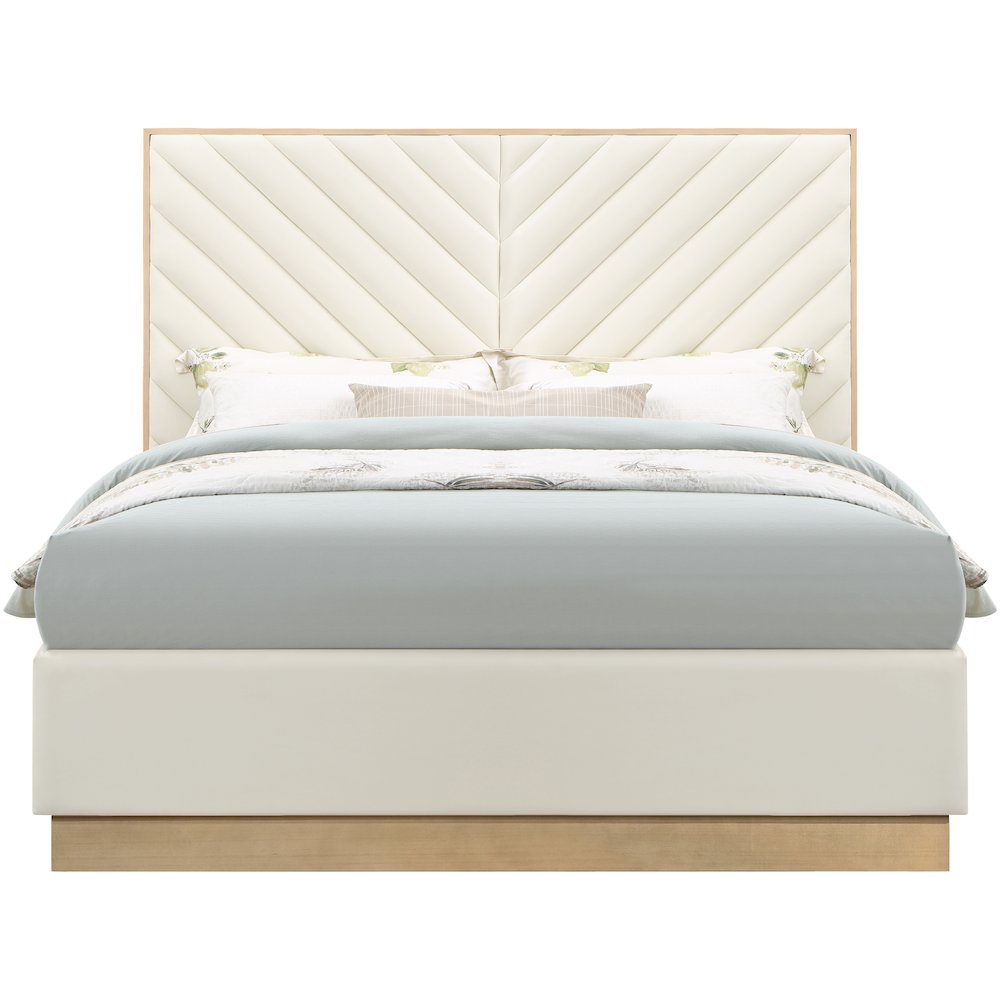 Casa Cream Vegan Leather Queen Bed. Picture 2