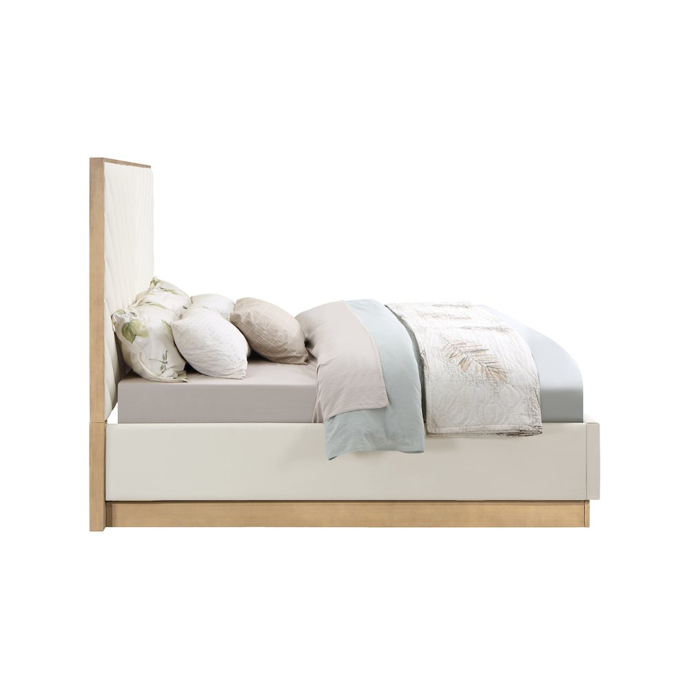 Casa Cream Vegan Leather Queen Bed. Picture 3