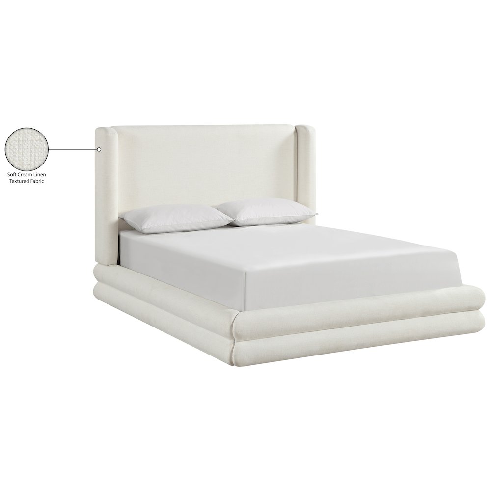 Chandra Cream Linen Textured Fabric Upholstered Full Bed. Picture 12