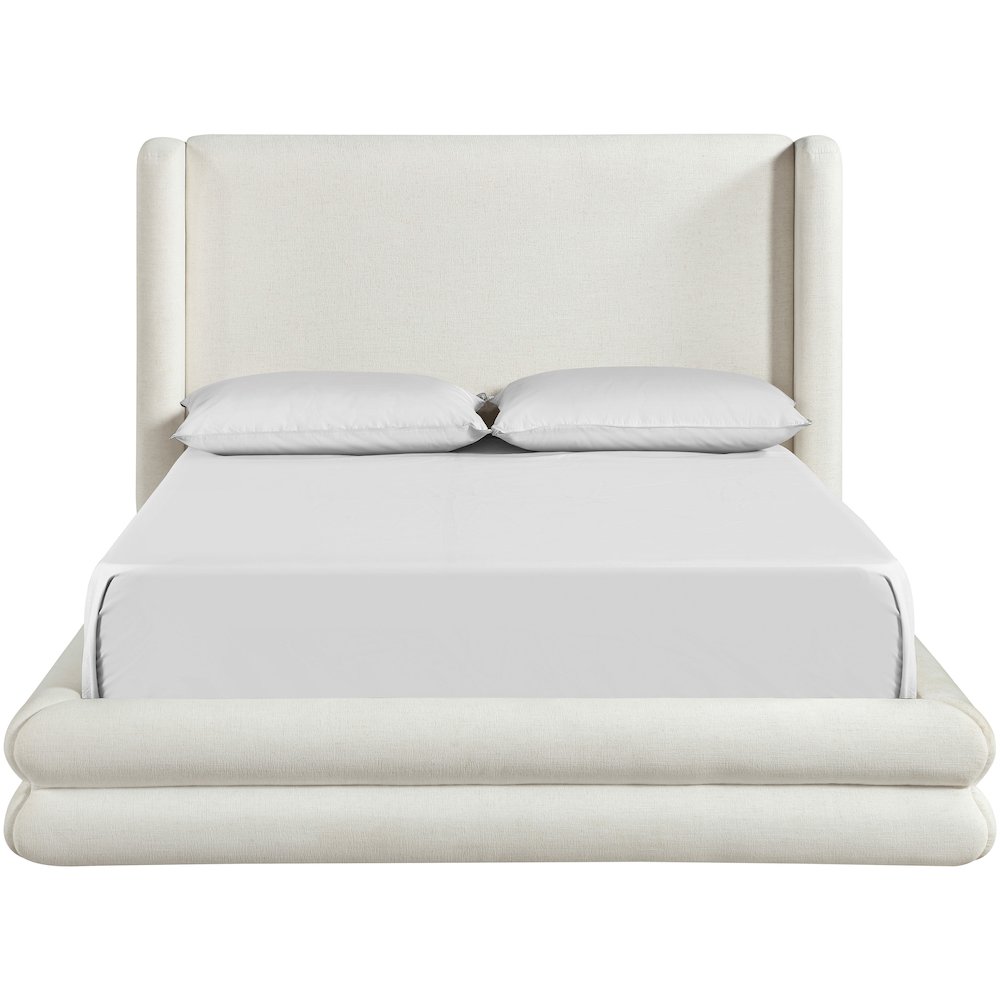 Chandra Cream Linen Textured Fabric Upholstered King Bed. Picture 2