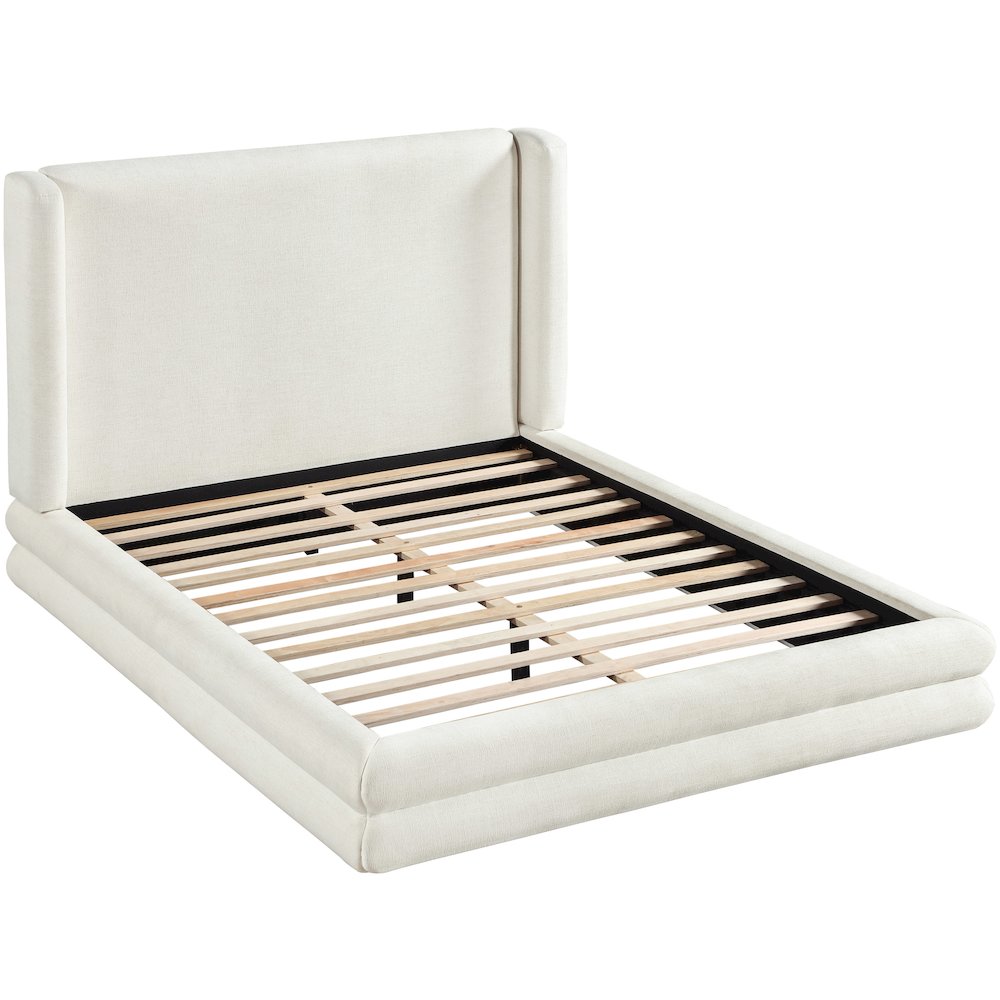 Chandra Cream Linen Textured Fabric Upholstered Queen Bed. Picture 5