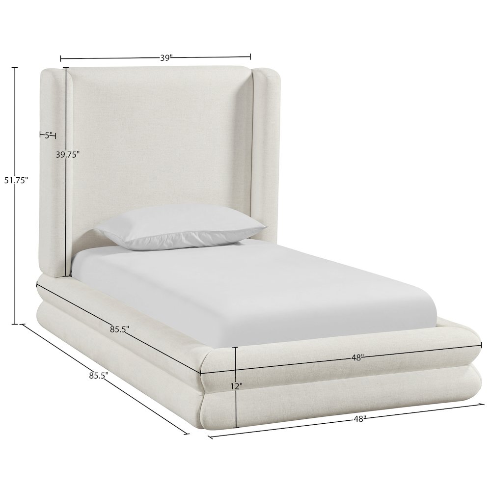 Chandra Cream Linen Textured Fabric Upholstered Twin Bed. Picture 11