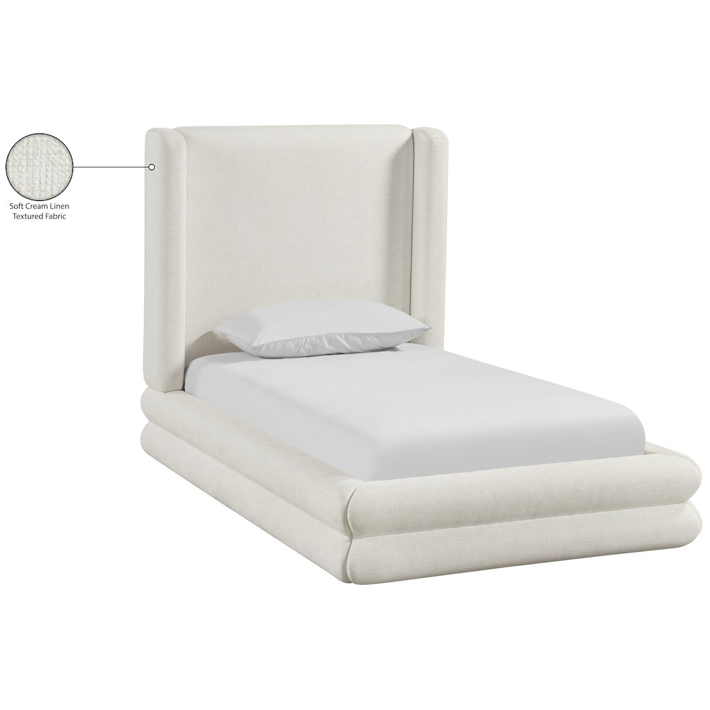 Chandra Cream Linen Textured Fabric Upholstered Twin Bed. Picture 12