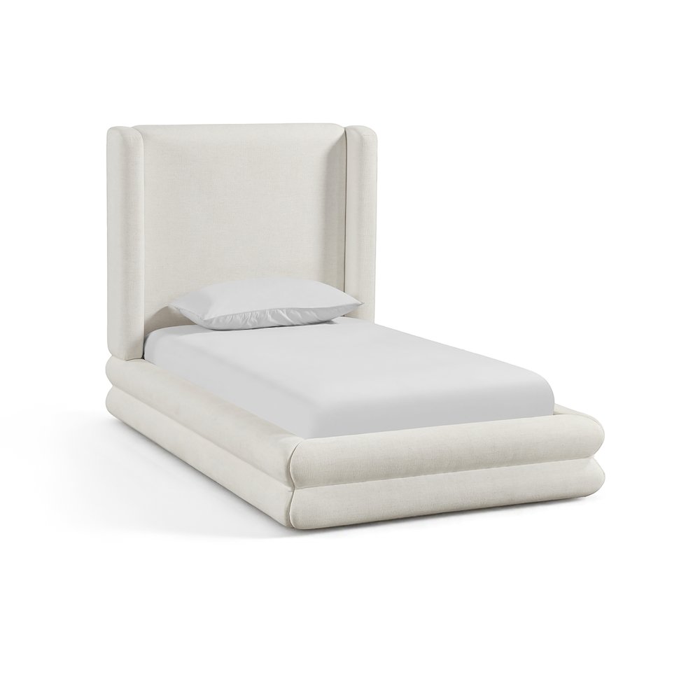Chandra Cream Linen Textured Fabric Upholstered Twin Bed. Picture 1
