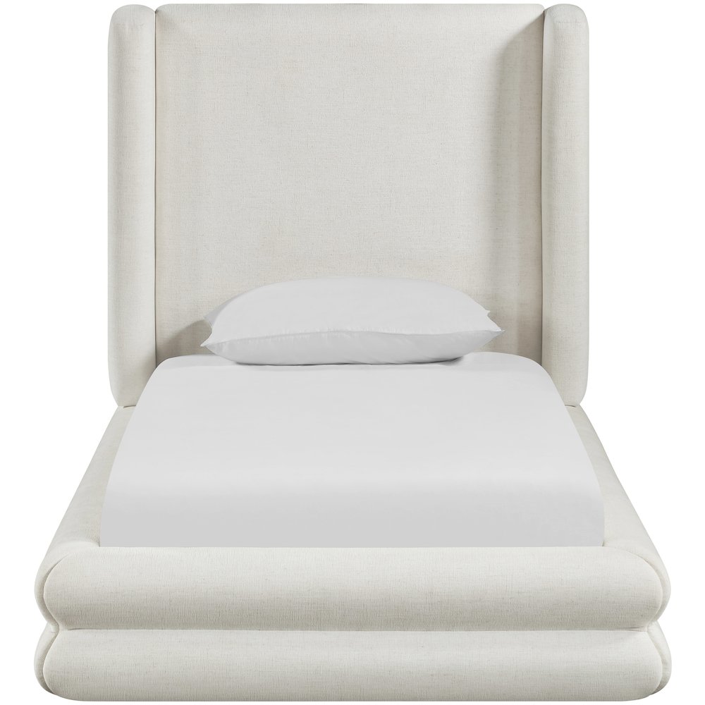 Chandra Cream Linen Textured Fabric Upholstered Twin Bed. Picture 2