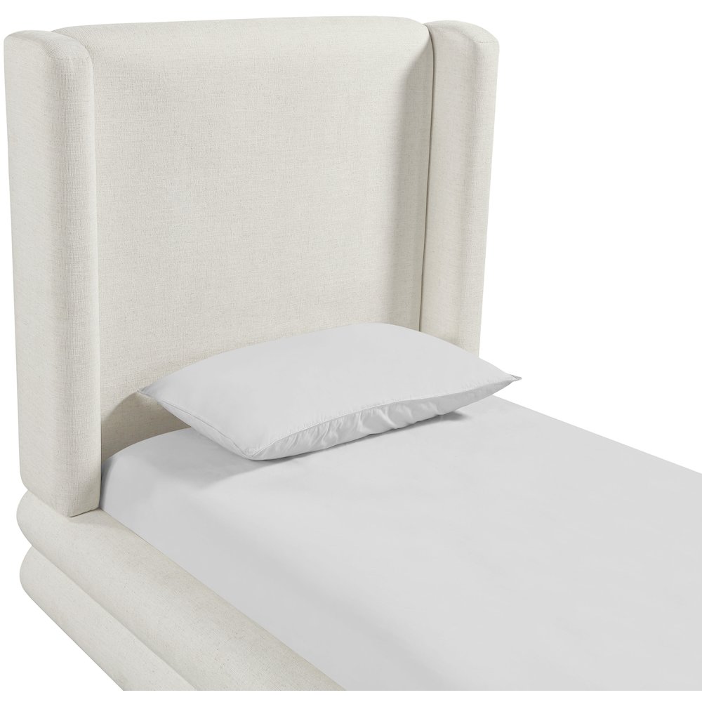 Chandra Cream Linen Textured Fabric Upholstered Twin Bed. Picture 4