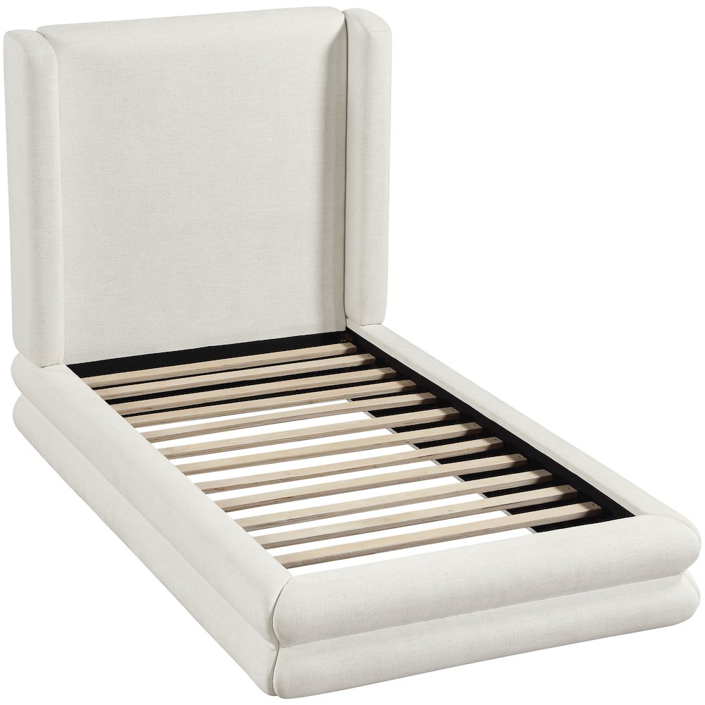 Chandra Cream Linen Textured Fabric Upholstered Twin Bed. Picture 5