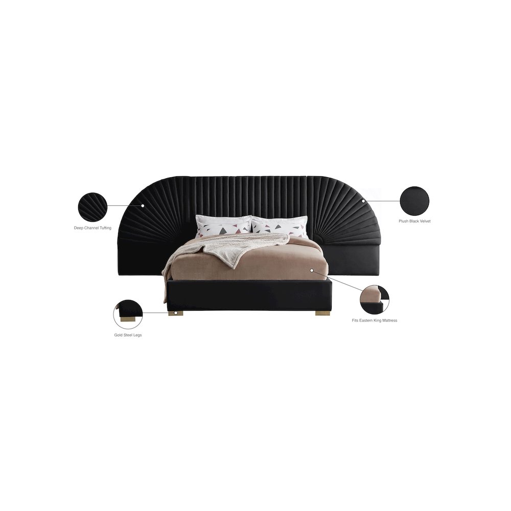 Cleo Black Velvet King Bed. Picture 5