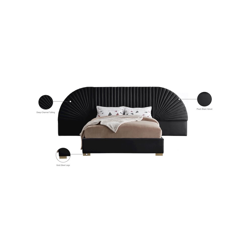 Cleo Black Velvet Queen Bed. Picture 5