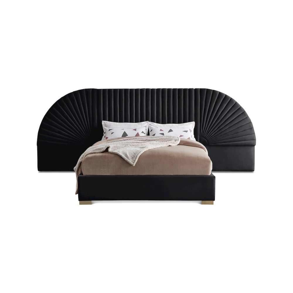 Cleo Black Velvet Queen Bed. Picture 1