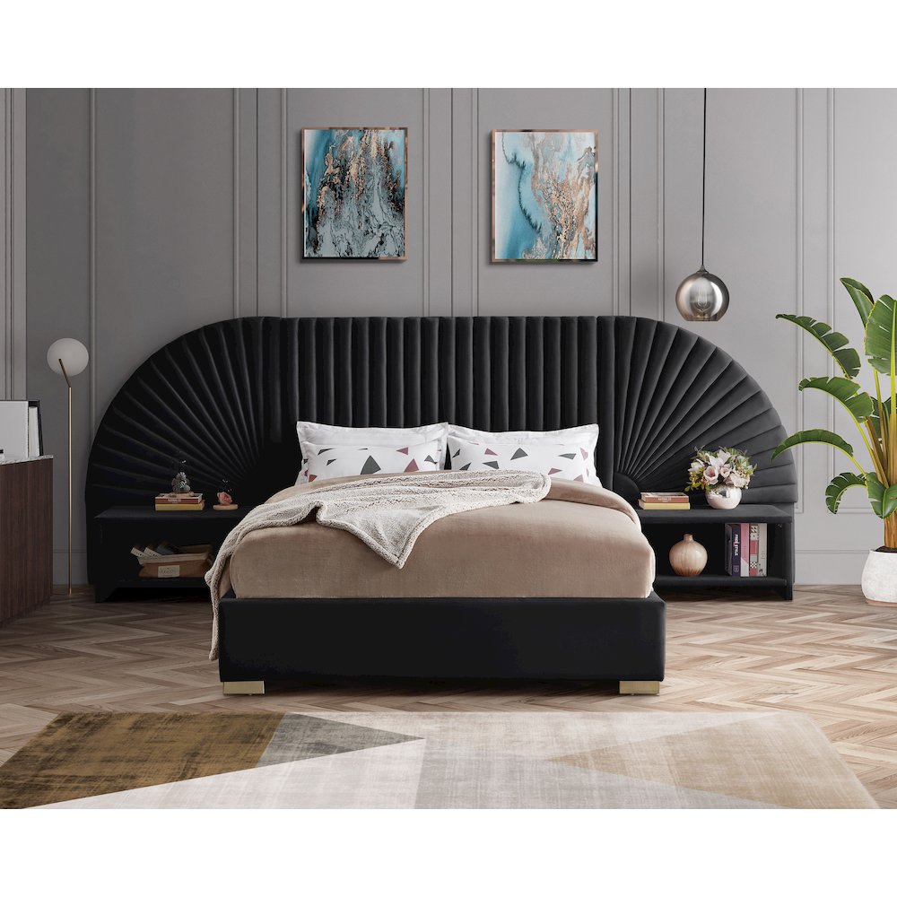 Cleo Black Velvet Queen Bed. Picture 3