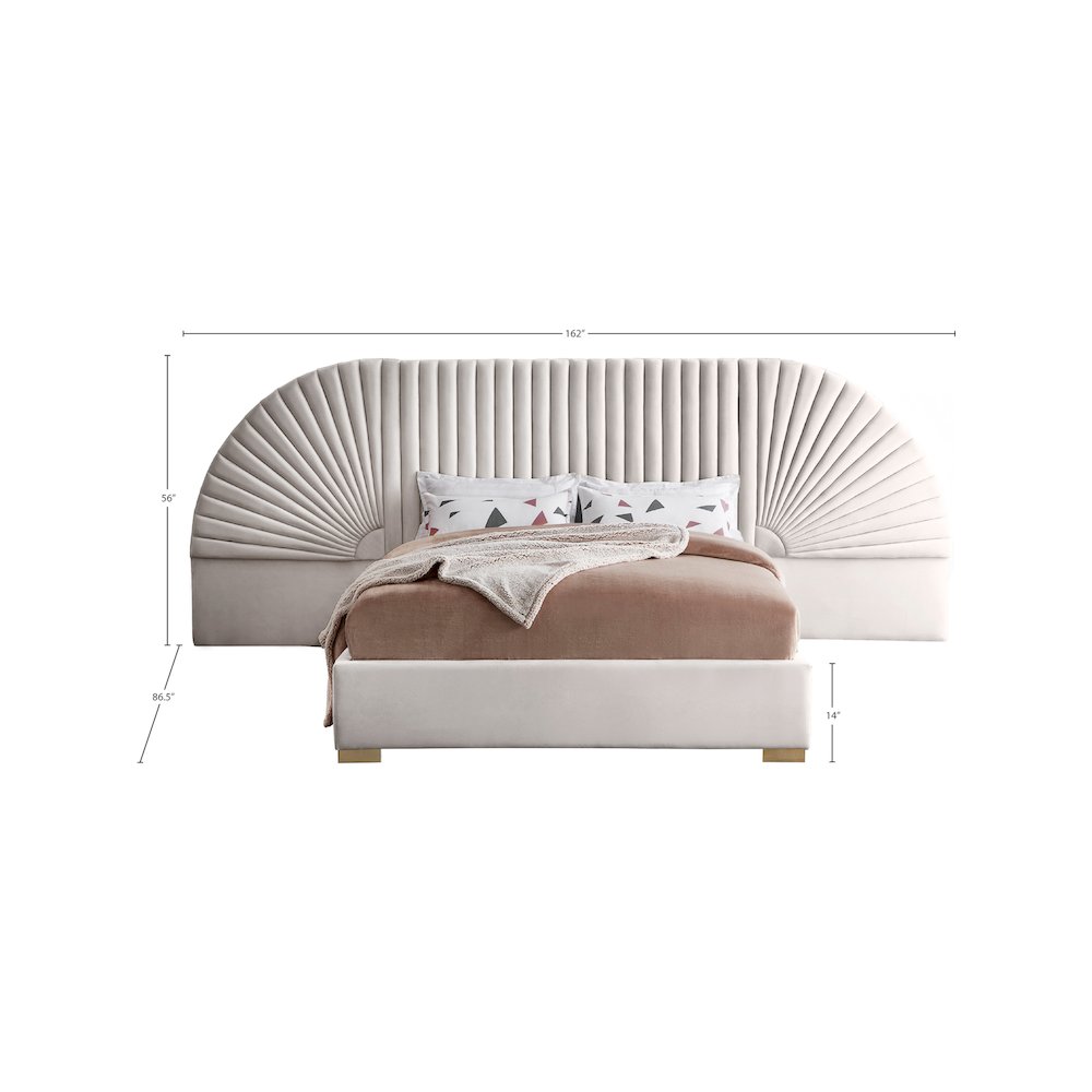Cleo Cream Velvet King Bed. Picture 4