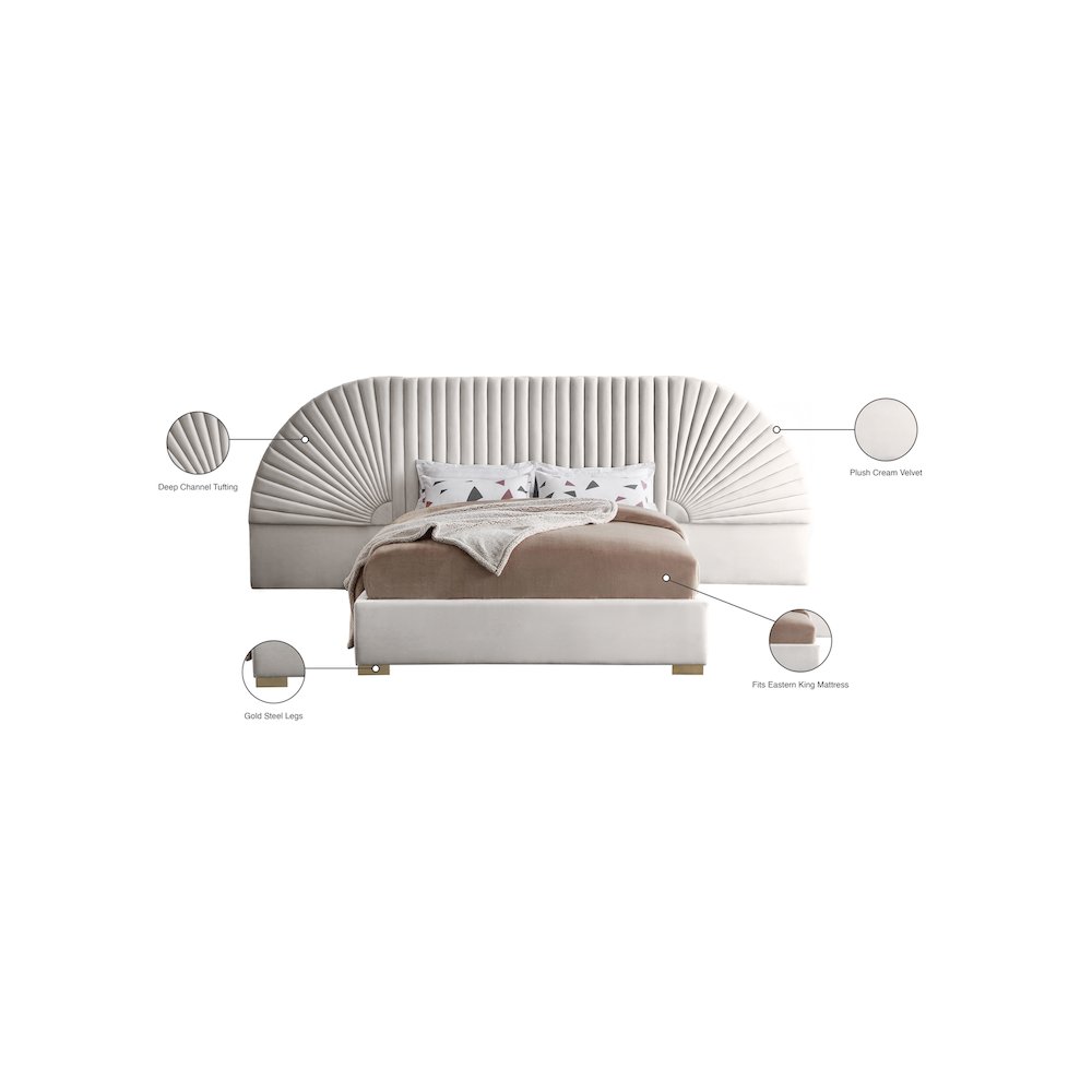 Cleo Cream Velvet King Bed. Picture 5