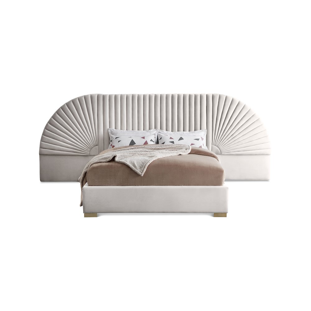 Cleo Cream Velvet King Bed. Picture 1